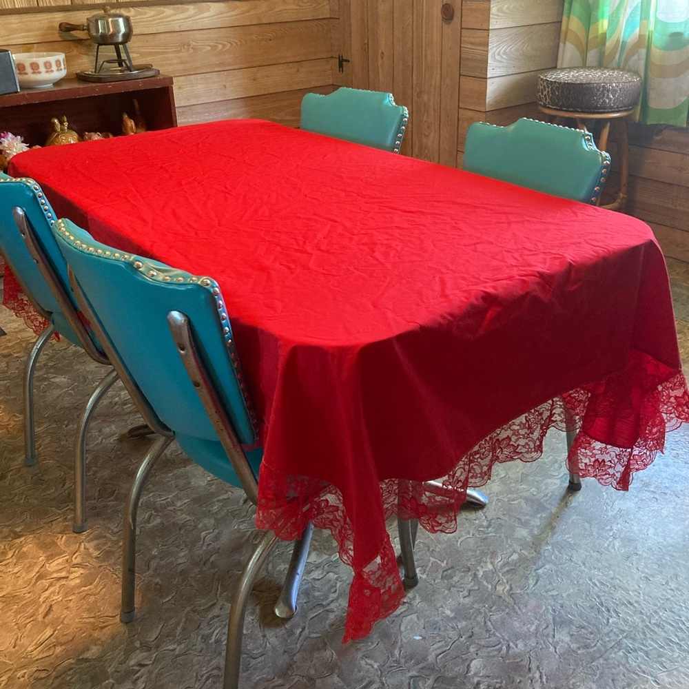 Vintage Red Lace cotton tablecloth